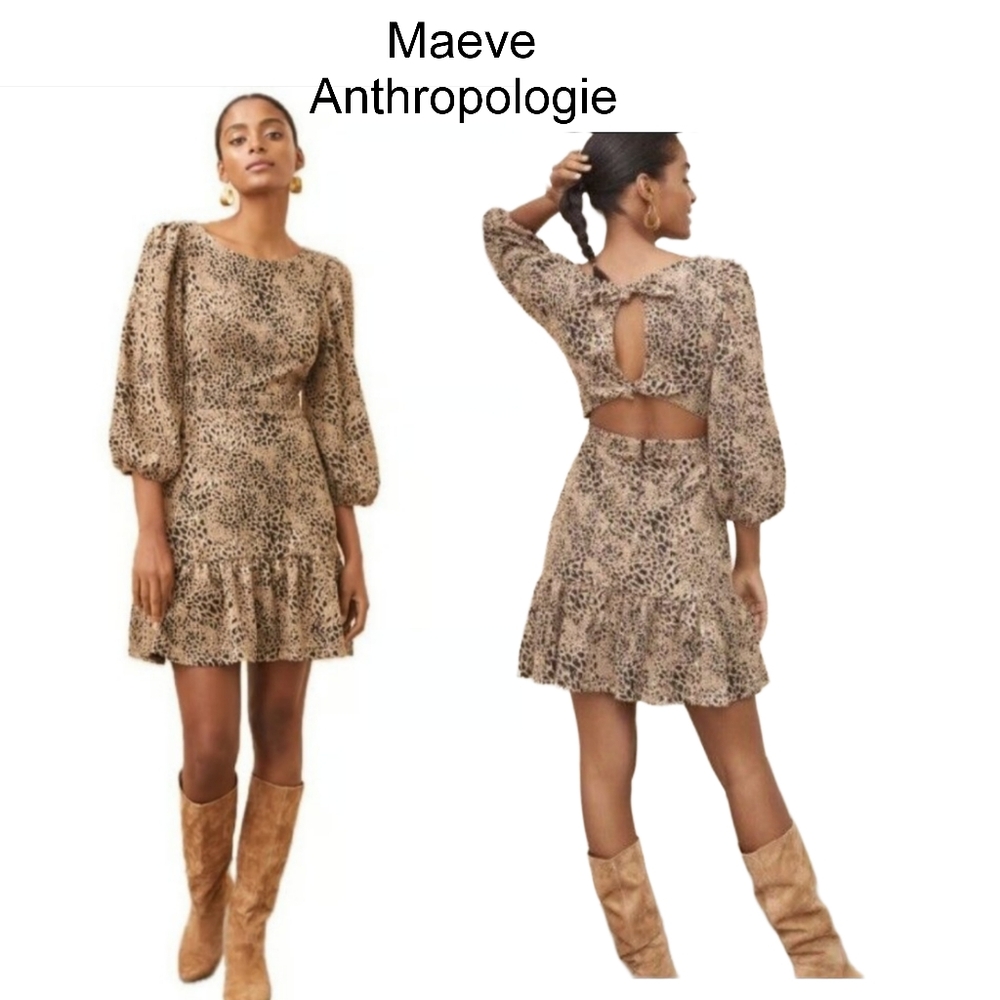 Maeve  Animal Print Leopard Print Cutout Dress Size  2 Small Xs